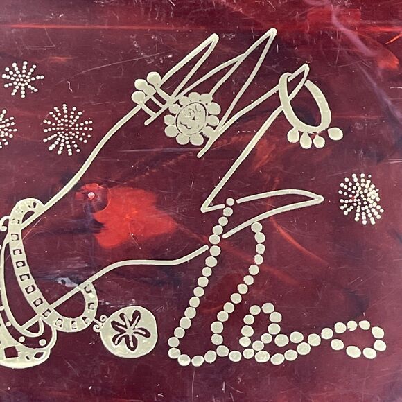 MCM Plastic Jewelry Box Brown Tortoiseshell Gold Graphic Imprint 9.75x6.5x3.75 - Picture 3 of 16